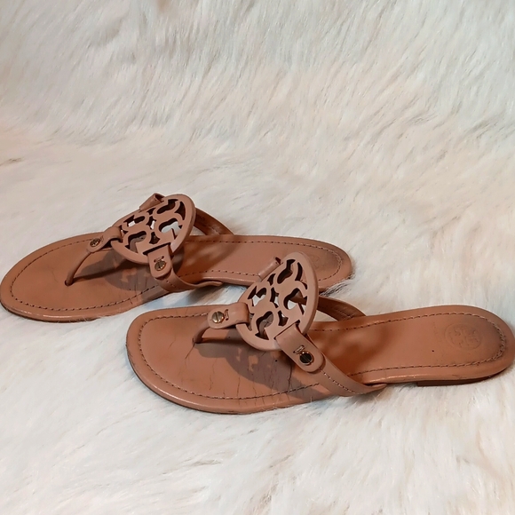 Tory Burch Miller Leather Flat Sandals  Sz 8.5 - Picture 7 of 9